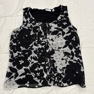 New York & Company Black and White Floral Tank Top